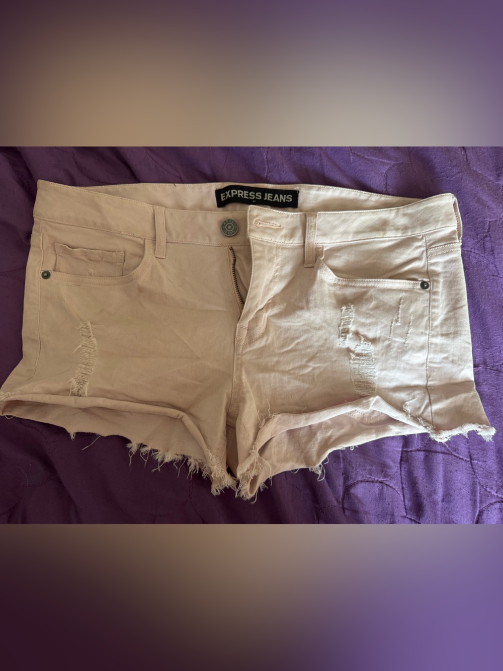 Express Light Pink Distressed Denim Shorts
